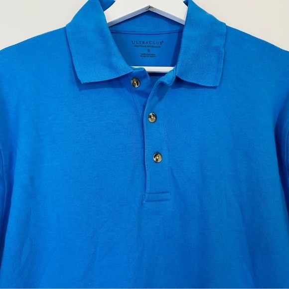 Ultra Club Men’s Egyptian Interlock Long Sleeve Button Polo Shirt Light Blue NWT - Picture 2 of 6
